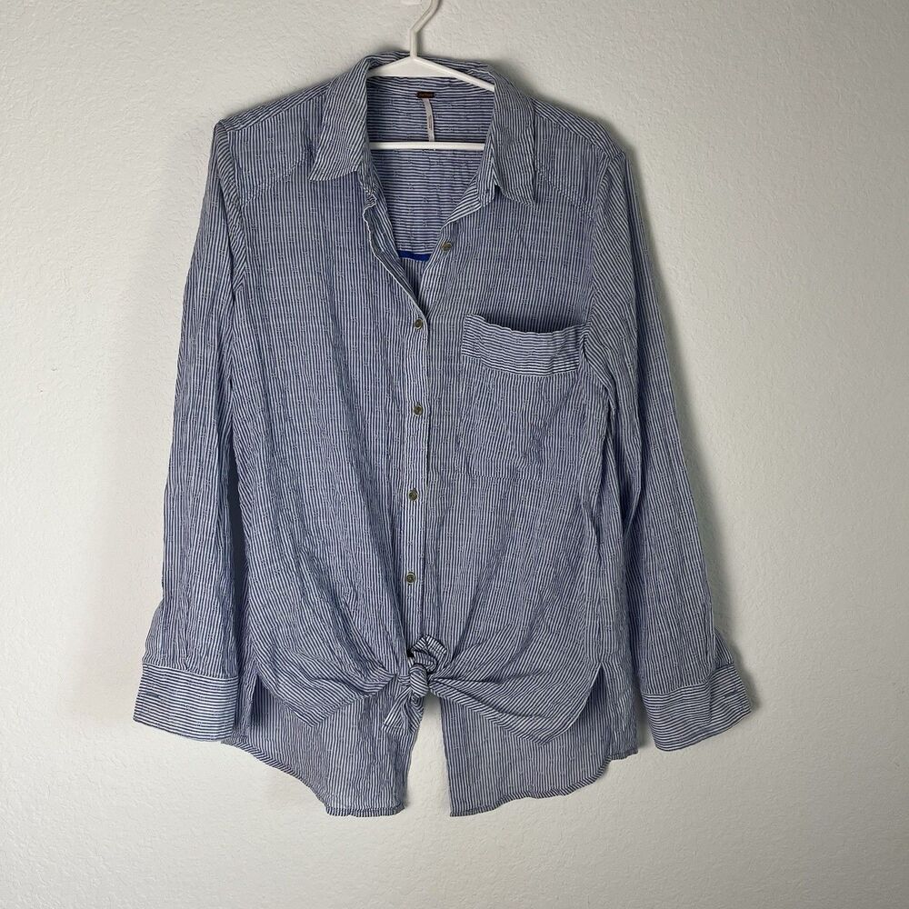Free People No Limits Striped‎ Split Back Blouse Blue XS 213